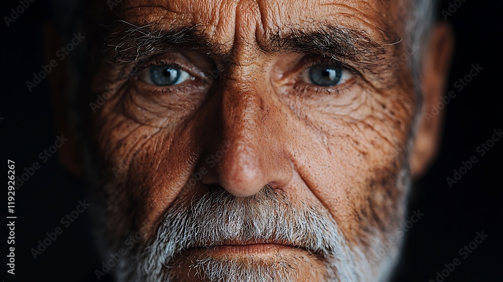 A close-up of an elderly man with striking blue eyes, deep wrinkles, and a gray beard, conveying wisdom and experience. A close-up of an elderly man with striking blue eyes, deep wrinkles, and a gray beard, conveying wisdom and experience.