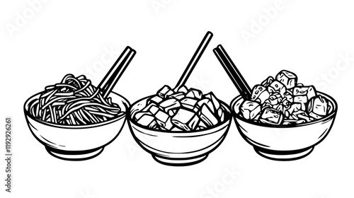 Collection of Pad Thai with tofu vector icons, Pad Thai with tofu vector art pattern