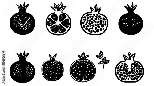 Collection of Pomegranate vector icons, Pomegranate vector art pattern