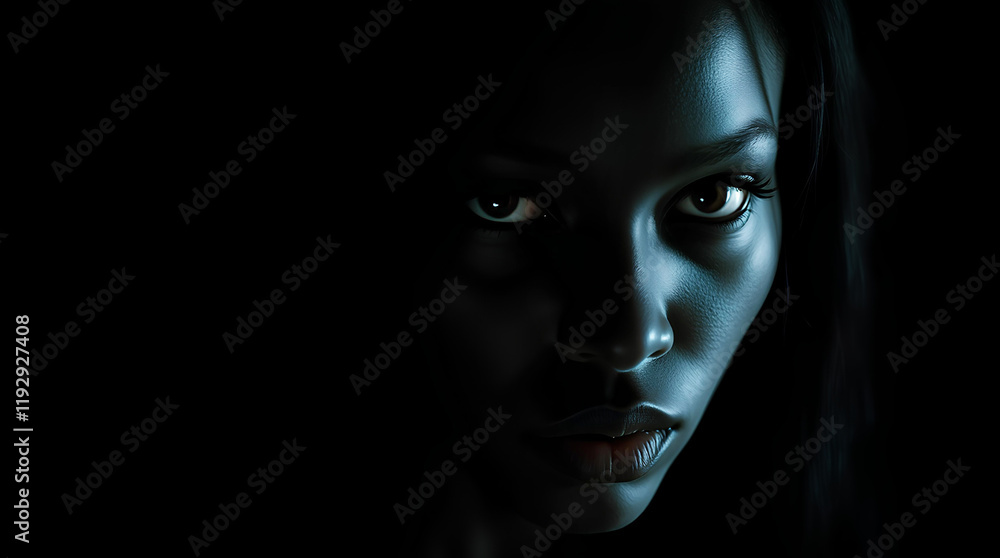 Close up of a beautiful woman in on Black Background Close up of a beautiful woman in on Black Background