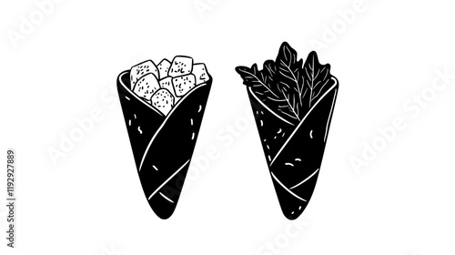 Collection of Spinach and feta wrap vector icons, Spinach and feta wrap vector art pattern
