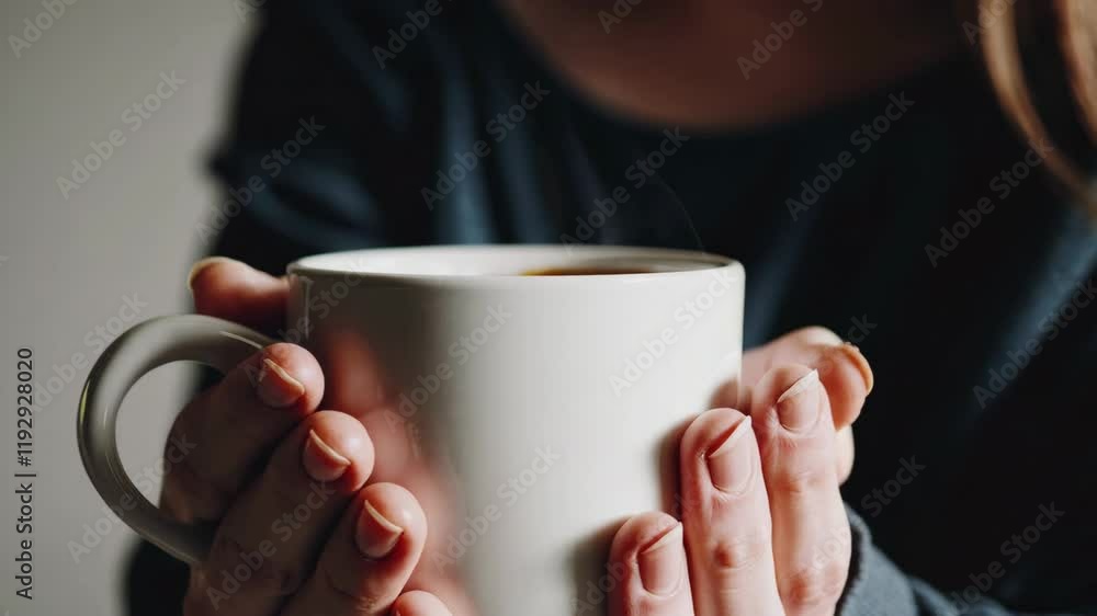 Coffee mug held gently with both hands, releasing soft steam in a cozy, warm ambiance.
Coffee mug held gently with both hands, releasing soft steam in a cozy, warm ambiance.