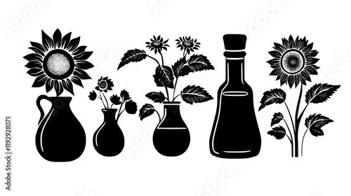 Collection of Sunflower oil vector icons, Sunflower oil vector art pattern