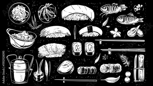 Collection of Sushi Omakase digital art, Sushi Omakase vector graphic, repetitive pattern