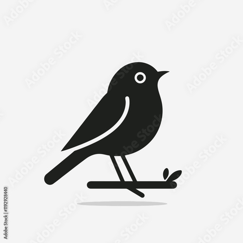 very simple flat and minimalist  Robin silhouette in black on a white background