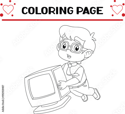 accountant is holding computer coloring page for kids