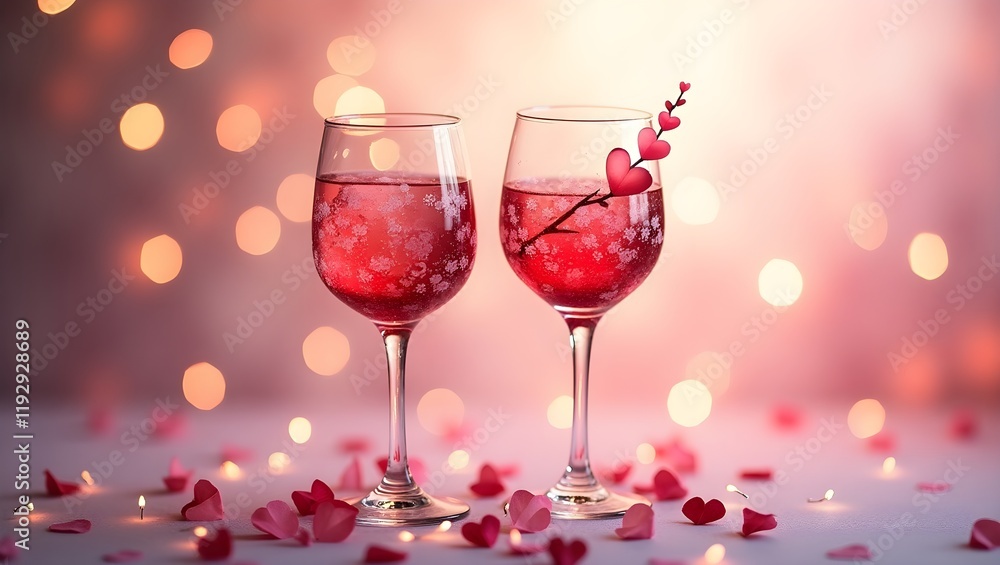 Two glasses filled with a red drink and pink straws Two glasses filled with a red drink and pink straws