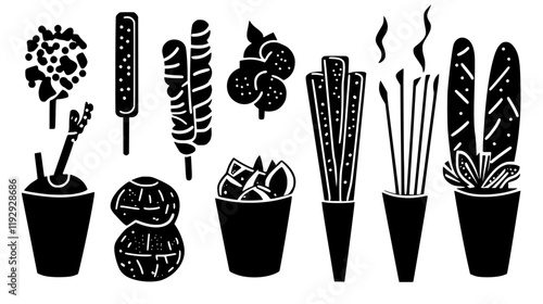 Collection of Veggie Sticks with Hummus vector icons, Veggie Sticks with Hummus vector art pattern