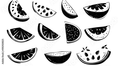 Collection of Watermelon icons, Watermelon illustration art, seamless pattern