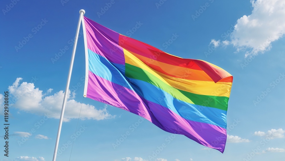 Vibrant Pride Flag Fluttering in the Wind, Symbolizing Strength, Unity, and LGBTQ Pride Across the World Vibrant Pride Flag Fluttering in the Wind, Symbolizing Strength, Unity, and LGBTQ Pride Across the World