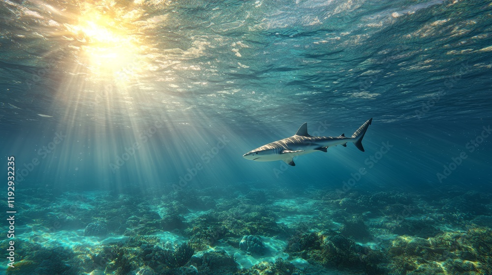 Fototapeta premium Shark Swimming in Clear Ocean