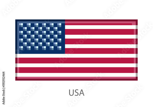 Vector illustration of the USA flag isolated in pixel art or mosaic style on white background.