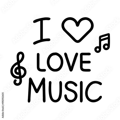 i love music text with notes icon, i love music text with notes line art - simple line art of i love music text with notes, perfect for i love music text with notes logos and icons and themed design