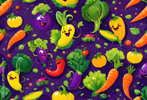 colorful whimsical scene floating vegetables bright vibrant background displaying creativity fun, carrot, tomato, cucumber, potato, bell, pepper