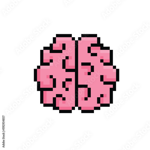 pixel brain icon. Vector pixel art brain 8 bit logo for game