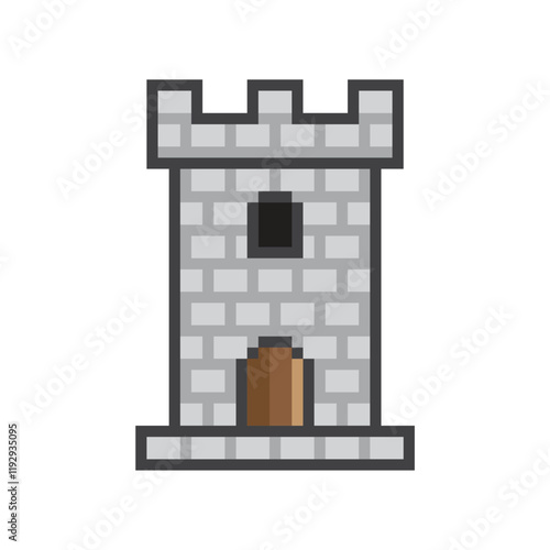 pixel castle icon. Vector pixel art tower 8 bit for game company logo template 