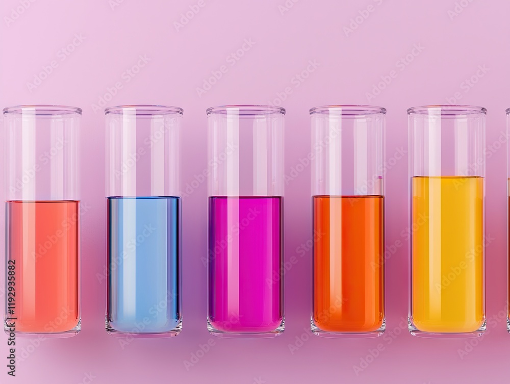 Experimenting with colorful liquid solutions in test tubes laboratory photography studio eye-level perspective Experimenting with colorful liquid solutions in test tubes laboratory photography studio eye-level perspective