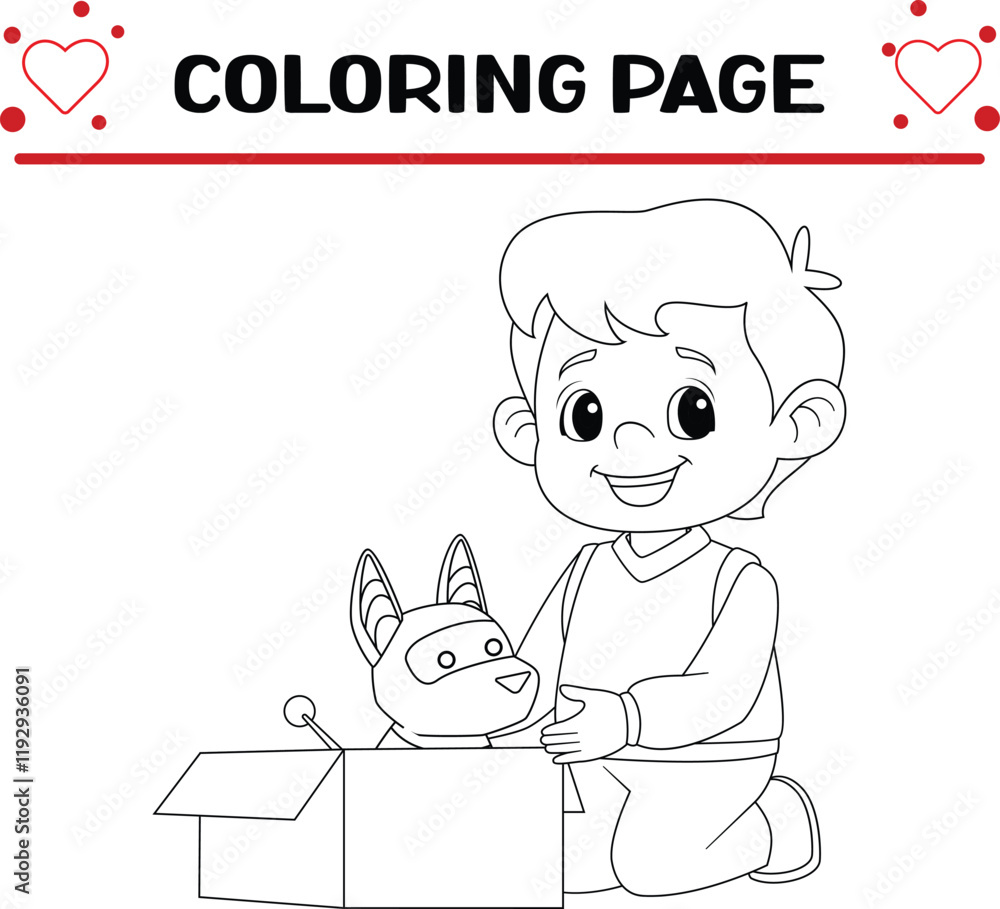 happy little boy found abandoned cyber dog coloring page for kids happy little boy found abandoned cyber dog coloring page for kids