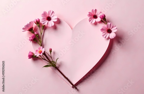 Heart shaped postcard with natural spring wildflowers.Love or women's day concept with space to copy.