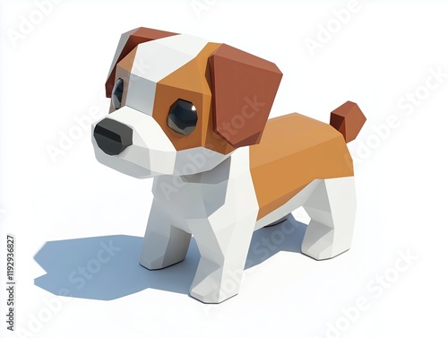 Cute cartoon dog in isometric view in a casual game style isolated on a white background photo