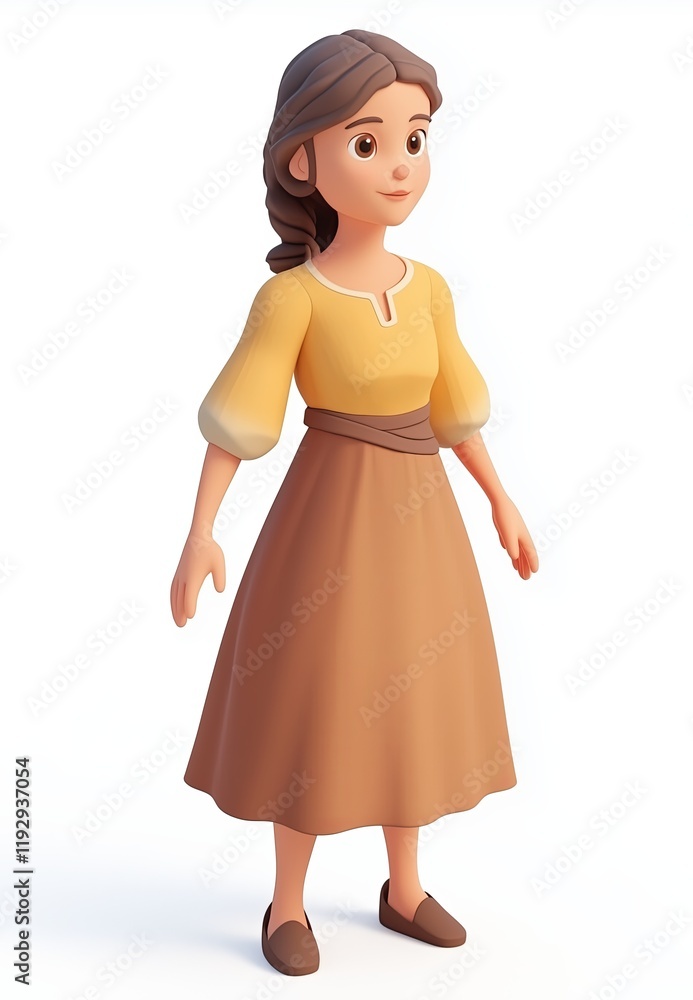 Cute cartoon woman villager standing in isometric view in a casual game style isolated on a white background Cute cartoon woman villager standing in isometric view in a casual game style isolated on a white background