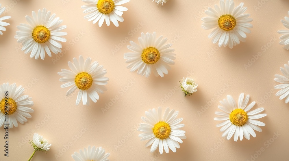 Seamless vector pattern with yellow camomile flowers on a white background, perfect for spring and summer floral wallpaper Seamless vector pattern with yellow camomile flowers on a white background, perfect for spring and summer floral wallpaper