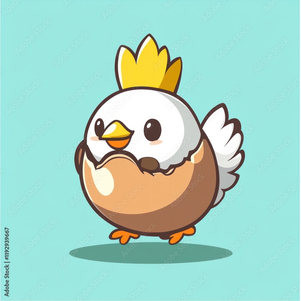 Cute chick hatching from egg, pastel background, children's book illustration Cute chick hatching from egg, pastel background, children's book illustration