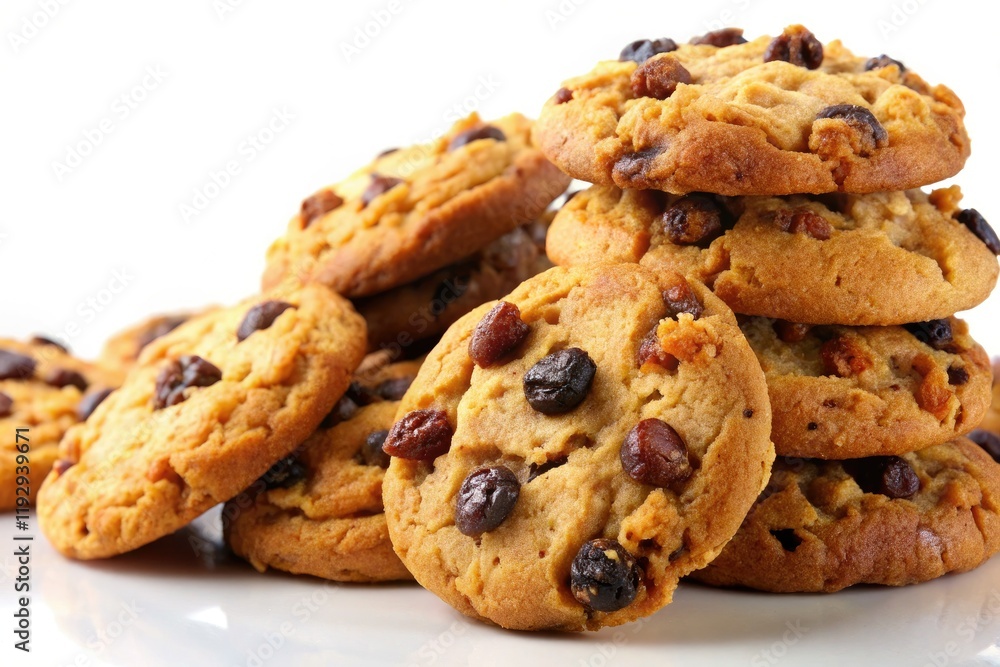 Scrumptious raisin cookies: baked goods showcased in a stunning, high-resolution food photo. Scrumptious raisin cookies: baked goods showcased in a stunning, high-resolution food photo.