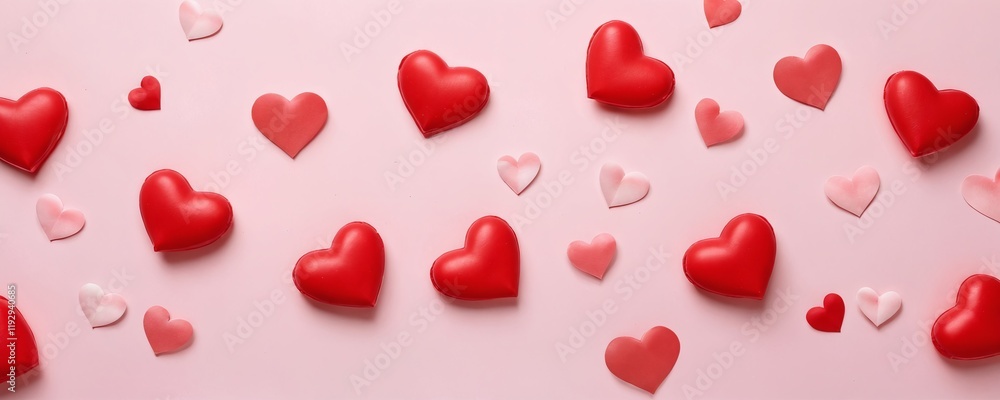 Colorful hearts scattered on pink background create a festive atmosphere for celebrations like Valentine's Day. Valentine’s Day, date, engagement, love, wedding, background Colorful hearts scattered on pink background create a festive atmosphere for celebrations like Valentine's Day. Valentine’s Day, date, engagement, love, wedding, background