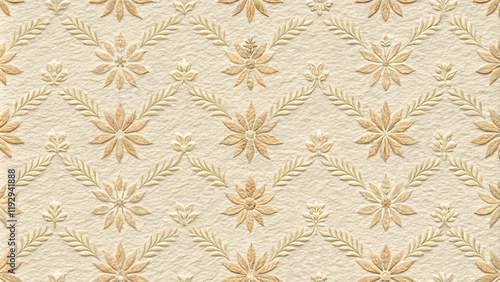 Elegant floral pattern design on textured paper with cream and beige colors