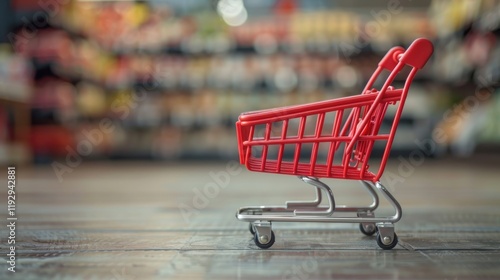 Wallpaper Mural A Red Shopping Cart in a Supermarket Ready for Filling with Fresh Groceries and Essentials Torontodigital.ca