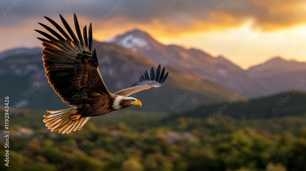 Obraz premium Majestic Bird Soaring Above Mountains