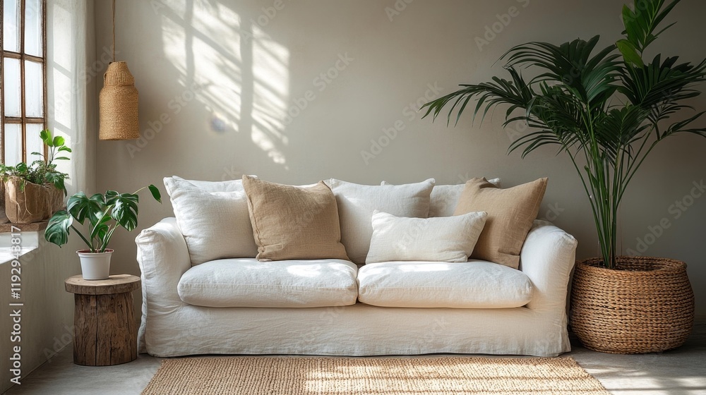 Fototapeta premium Scandinavian Minimalist Living Room. Generative AI