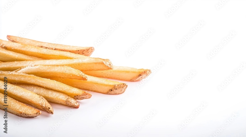 Golden French Fries Isolated on White. Generative AI Golden French Fries Isolated on White. Generative AI