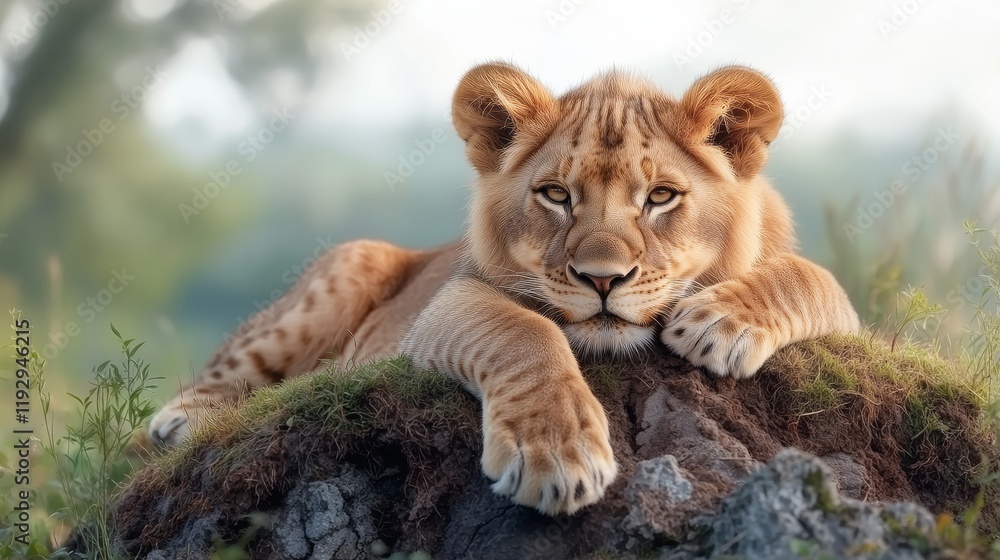 Lion Cub Relaxing on Rock Lion Cub Relaxing on Rock