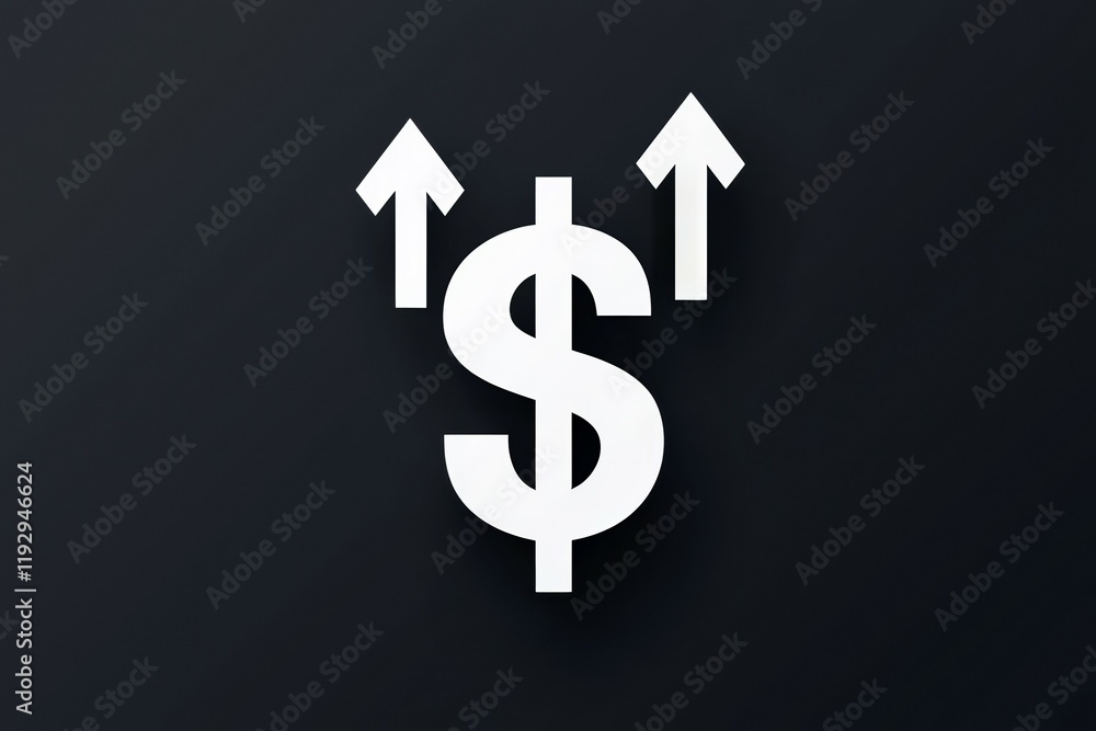 Rising dollar symbol with upward arrows on black background Rising dollar symbol with upward arrows on black background