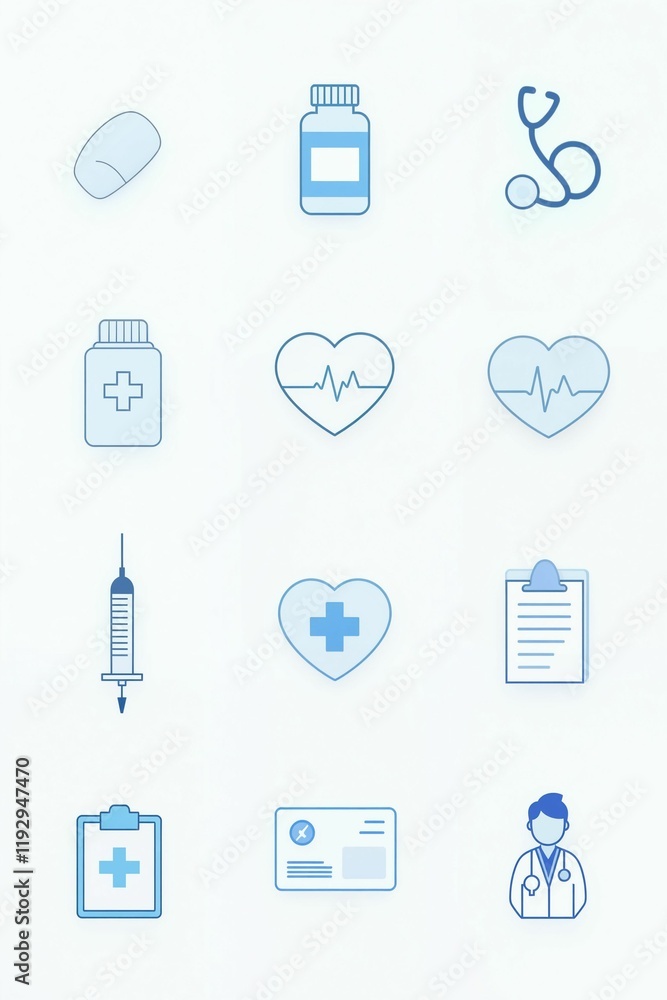 Medical Icons Collection Featuring Healthcare Symbols and Tools Medical Icons Collection Featuring Healthcare Symbols and Tools