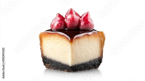 Cheesecake Slice with Caramel and Toppings. Generative AI photo