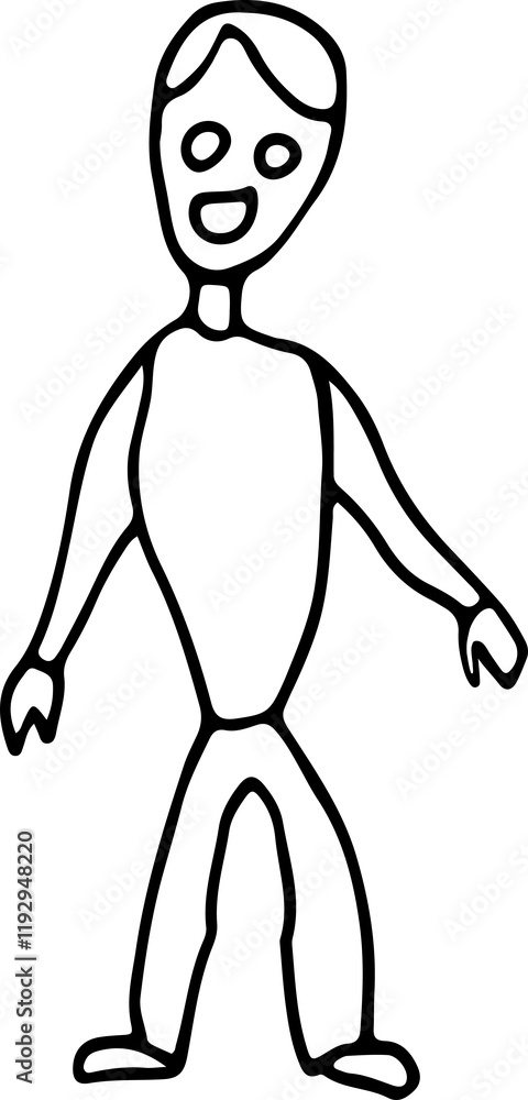 anthropomorphic man with pupil-less eyes stands smiling and looking at the camera anthropomorphic man with pupil-less eyes stands smiling and looking at the camera