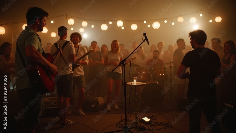 Fototapeta premium Lively Party Scene with Music and Warm Lighting