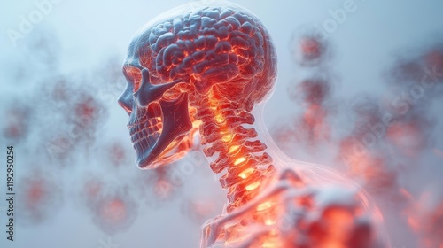 3D Artistic Illustration of a Glowing Spine. Generative AI photo