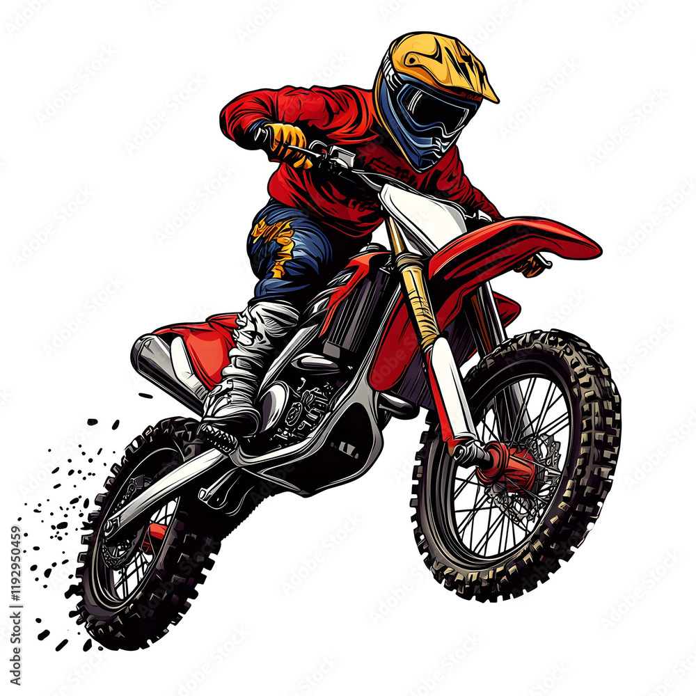 Extreme Motocross Action: Rider in mid-air on a powerful dirt bike Extreme Motocross Action: Rider in mid-air on a powerful dirt bike