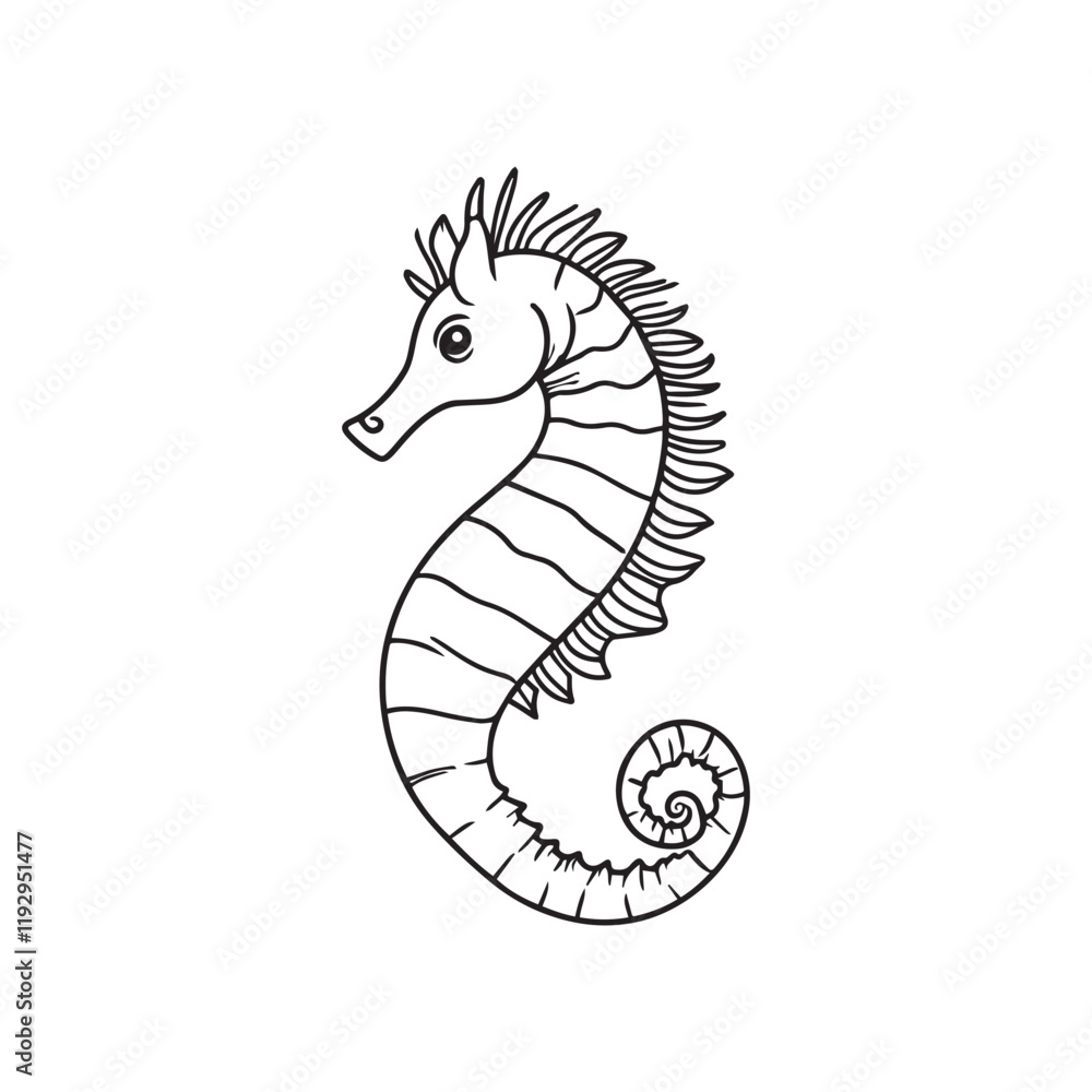 Fototapeta premium Seahorse vector illustration, Seahorse Fish Outline Clipart