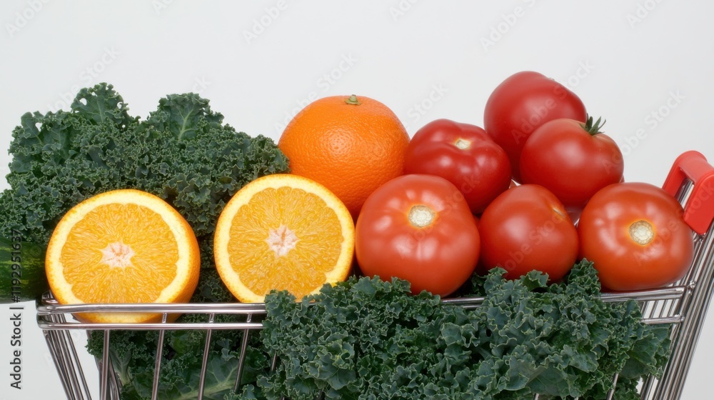 Fresh Produce in a Modern Shopping Cart Fresh Produce in a Modern Shopping Cart