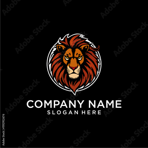 Lion Logo, Lion Head Emblem, Feline Portrait, Predator Icon, Wildlife Symbol, Majestic Lion Design, Circular Lion Badge, Orange Lion Logo, The Lion's Gaze, The King of Beasts, Fierce Feline Emblem, Po