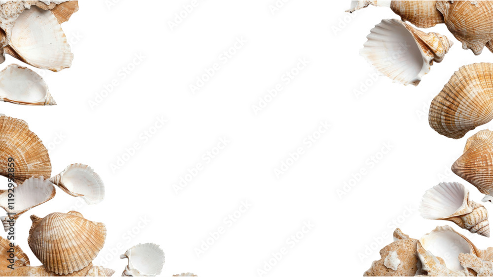 Obraz premium Seashells arranged around on transparent background.