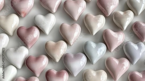 Adorable tiny porcelain hearts in shades of pink as a Valentine's Day background