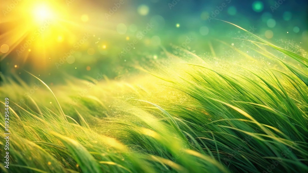 Golden Sunlight Illuminates a Field of Vibrant Green Grass Blades Swaying Gently in a Breeze Golden Sunlight Illuminates a Field of Vibrant Green Grass Blades Swaying Gently in a Breeze