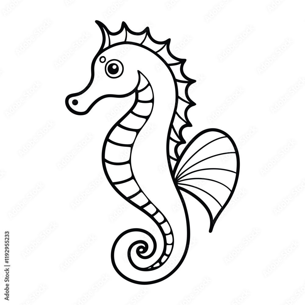 Obraz premium Seahorse vector illustration, Seahorse Fish Outline Clipart