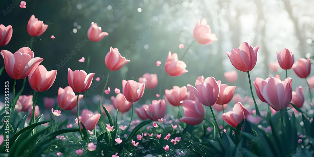 Fototapeta premium Delicate Pink Tulips in a Spring Garden